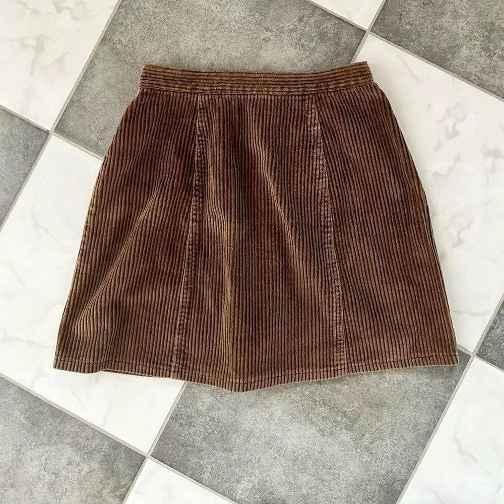 90s Vintage Express Brown Corduroy Mini Skirt 2 4 Womens